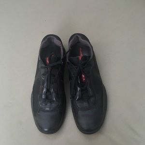 Prada black leather sports sneakers